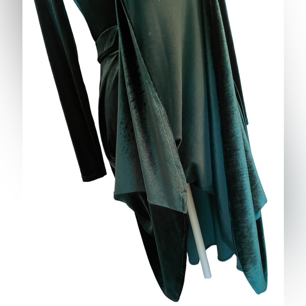 Enme Emerald Green Stretch Velvet Fit and Flare Long Sleeve Dress Women’s Small - Picture 6 of 14